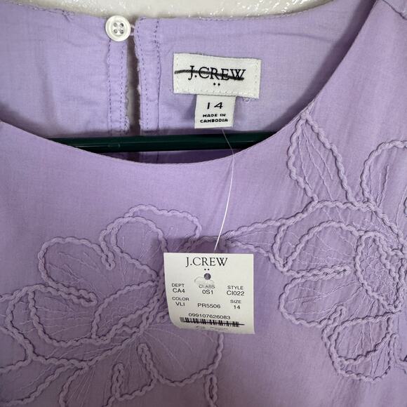 J.Crew Eyelet Puff-Sleeve Mini Dress WMNS 14 Purple Flower Embroidery Crew Neck - Picture 5 of 8